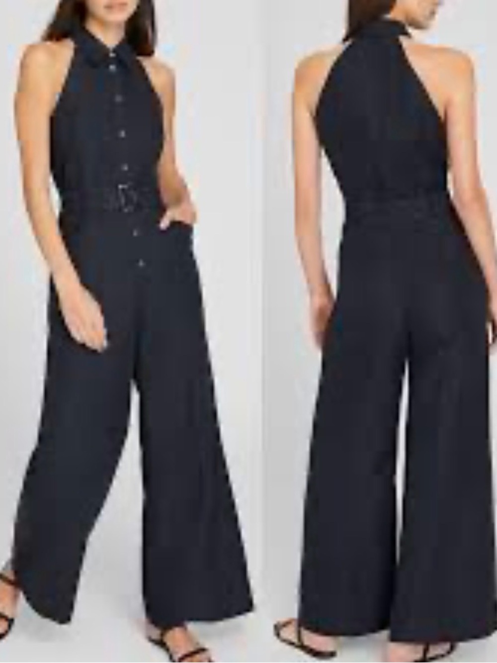 Club Monaco Black Sleeveless Belted Wide-Leg Jumpsuit NWT - Picture 2 of 6